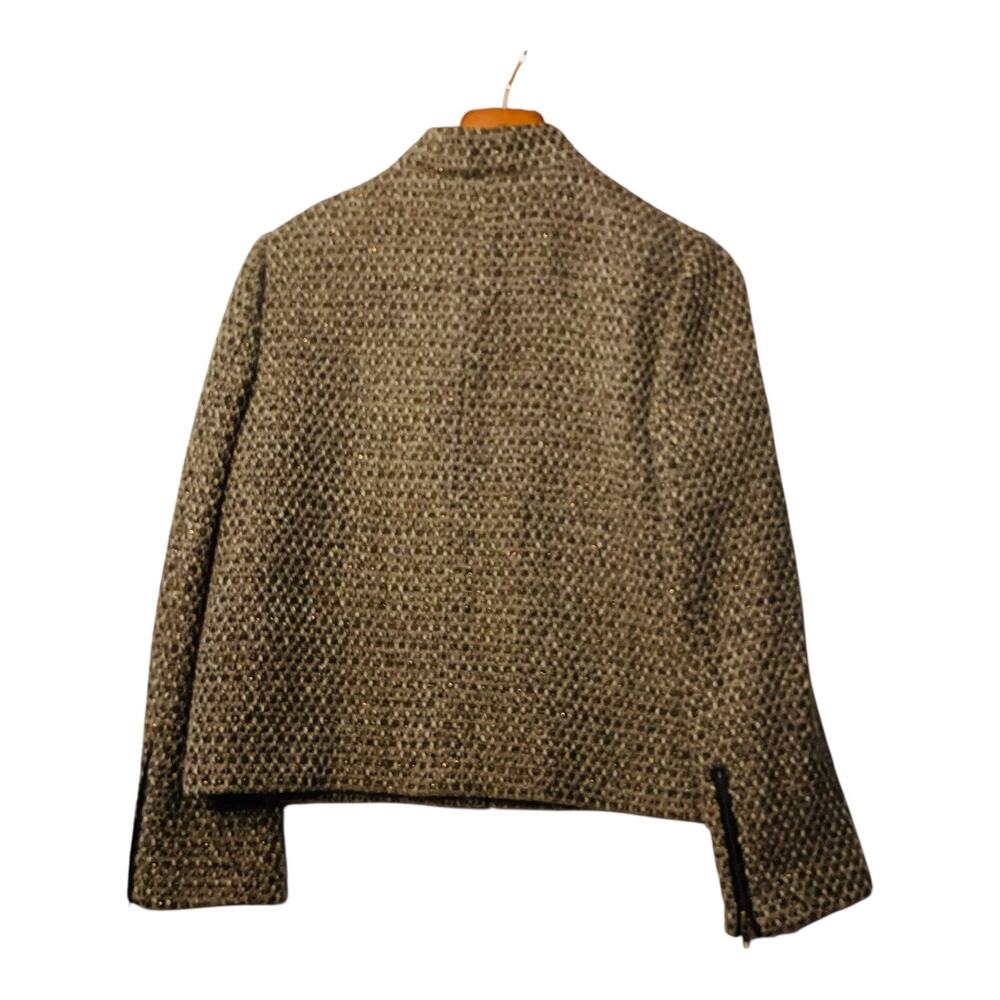 J.Crew Wool Blend Tweed Jacket | Size 10 | Brown Black Metallic | 4-Pocket Zip - Picture 3 of 8